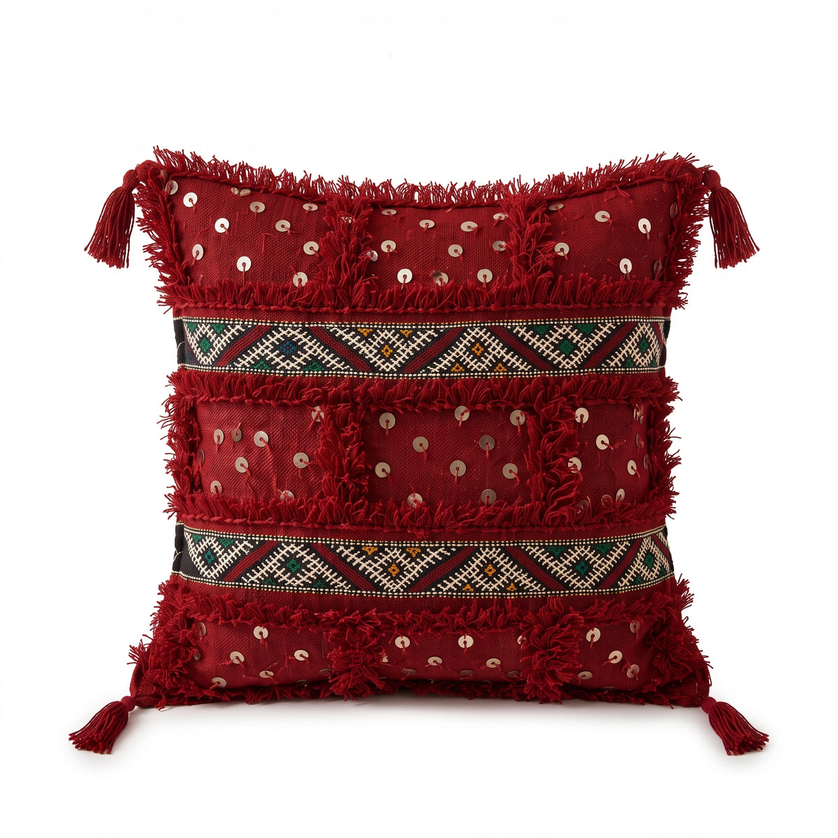 Housse de coussin TIZIRI Rouge Berbère - AYYUR, décoration marocaine artisanale