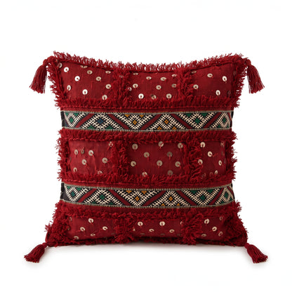 Housse de coussin TIZIRI Rouge Berbère - AYYUR, décoration marocaine artisanale