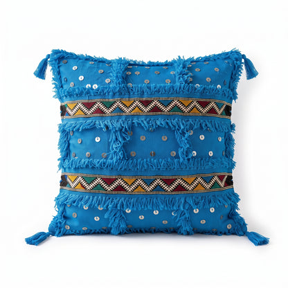 Housse de coussin TIZIRI Bleu Majorelle - AYYUR, décoration marocaine artisanale