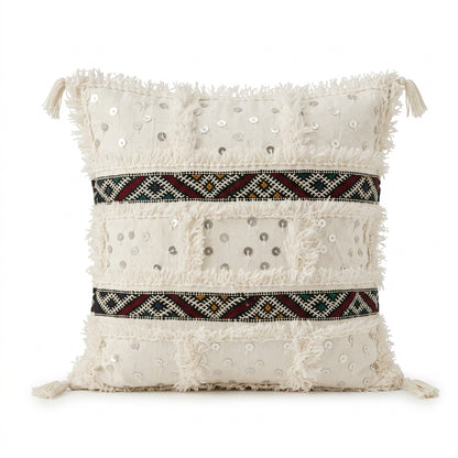 Housse de coussin TIZIRI Ivoire Atlas - AYYUR, décoration marocaine artisanale